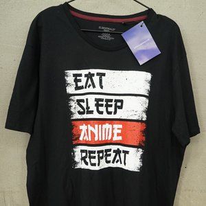 NWT Tshirt 2XL Black Graphic Elbenwald Eat Sleep Anime Repeat German Tee Shirt